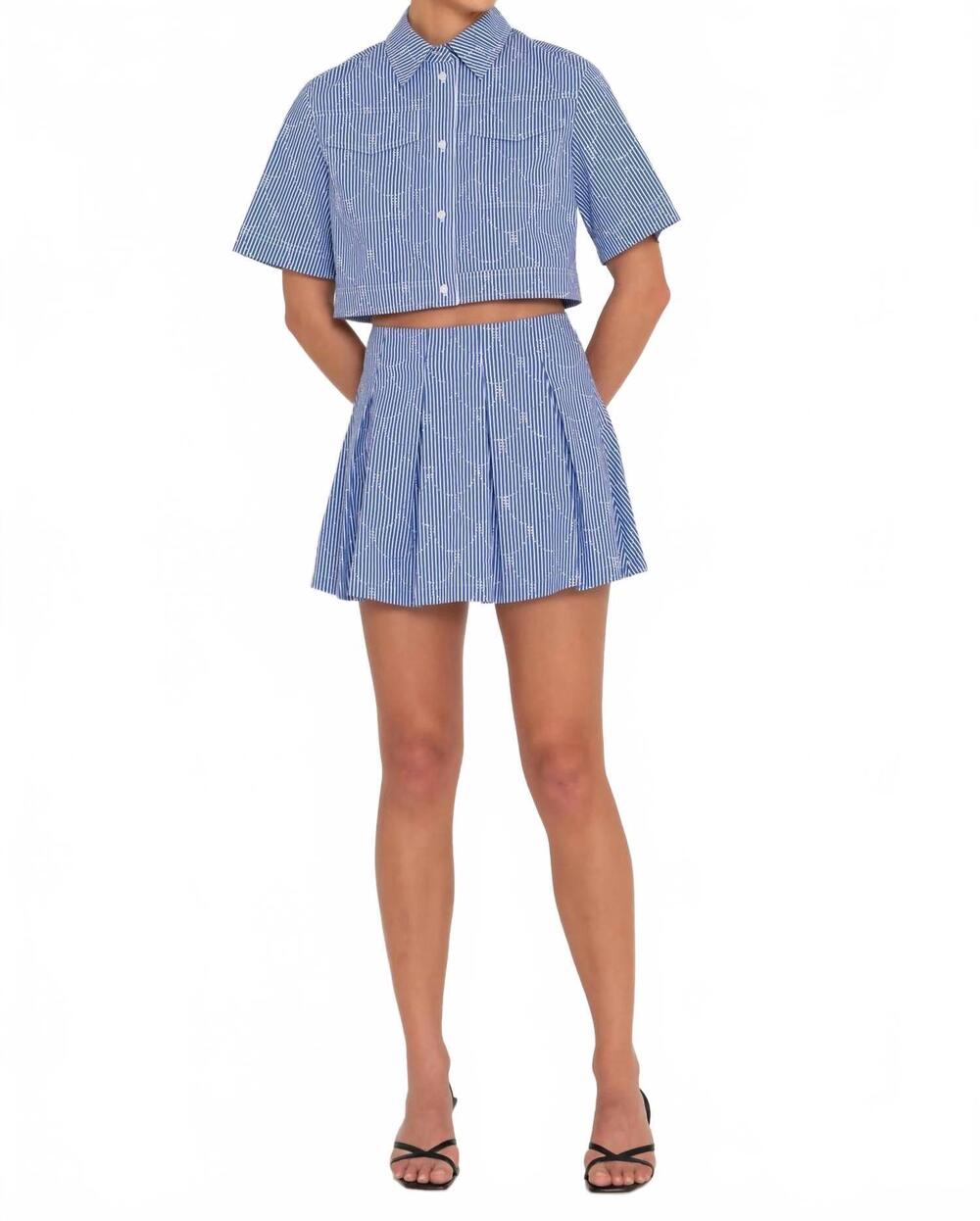 NEW SANS FAFF toulon mini skirt in diamond blue stripe